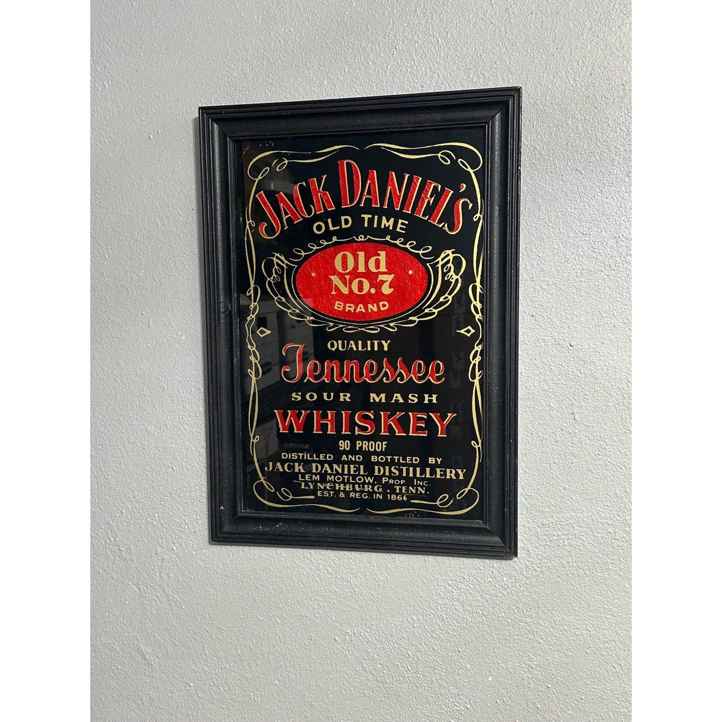 Jack Daniels Tennessee Whiskey Bar Mirror/Sign Glass w/ Red Foil Backing Framed