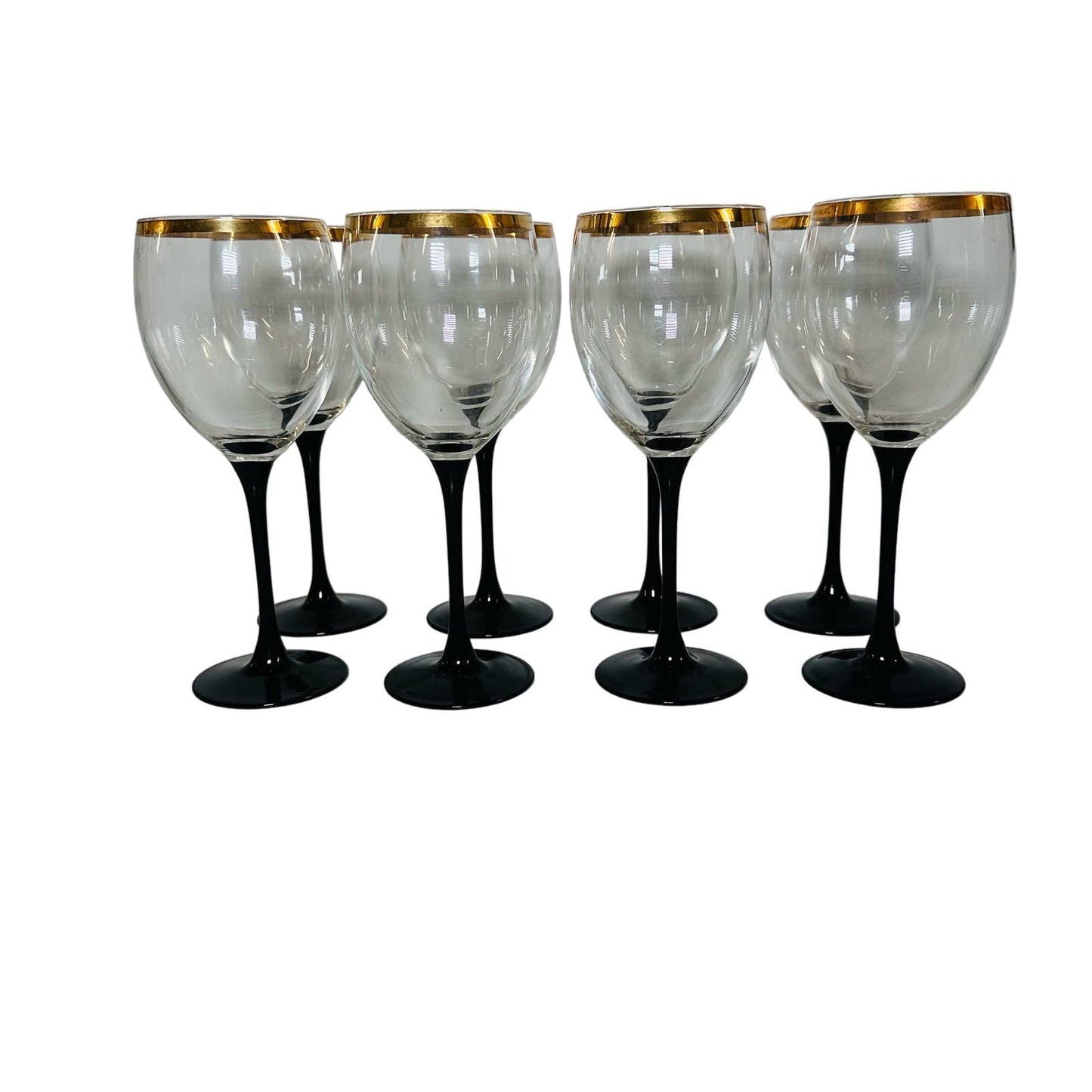 Wine Glasses Set Of 8 Gold Rims Black Stems Made In Spain