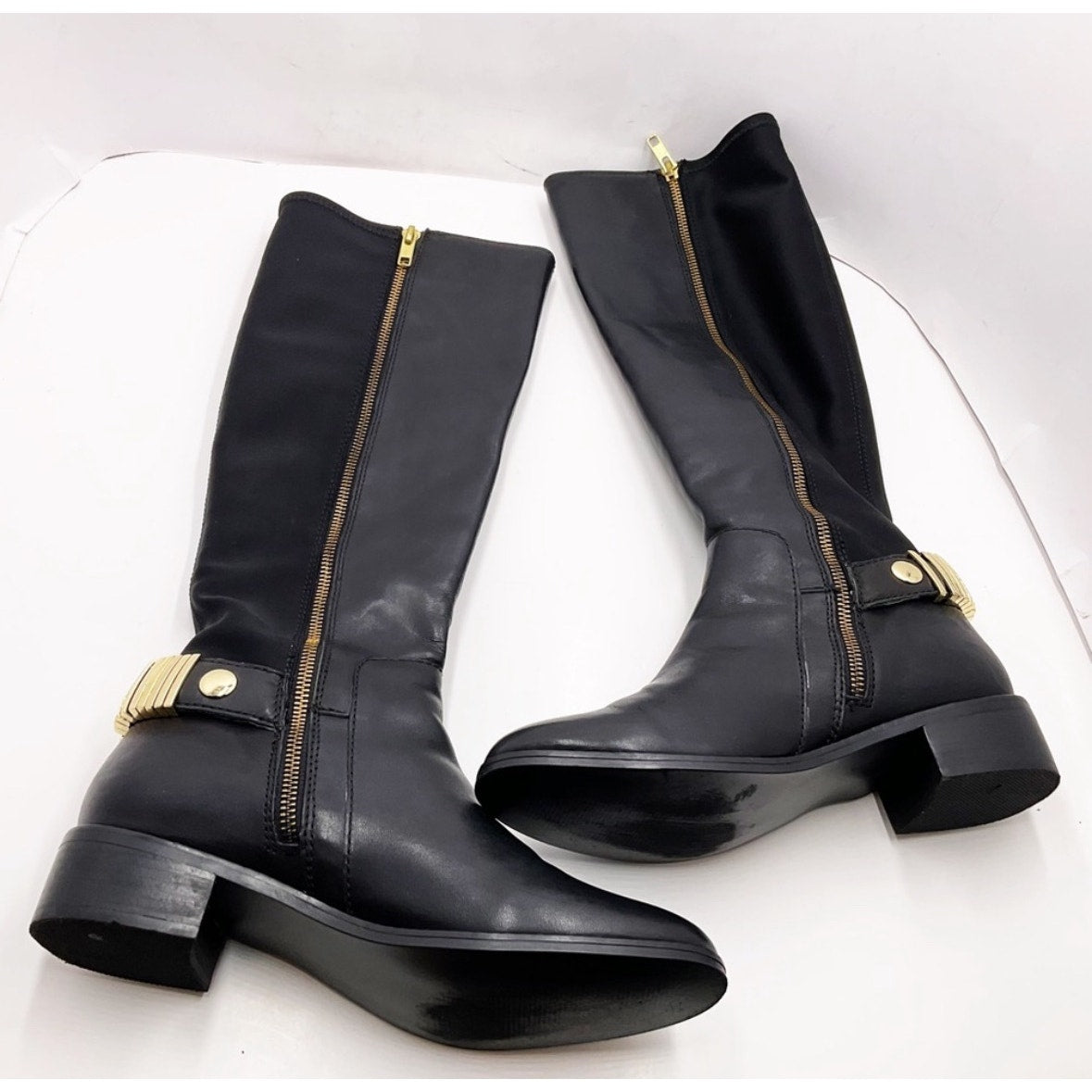 Steve Madden Reggiee Black Leather Gusseted Riding Boots