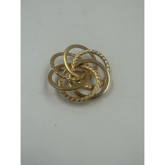 Vintage Brooch Textured Gold Tone 3D Intertwined Circles