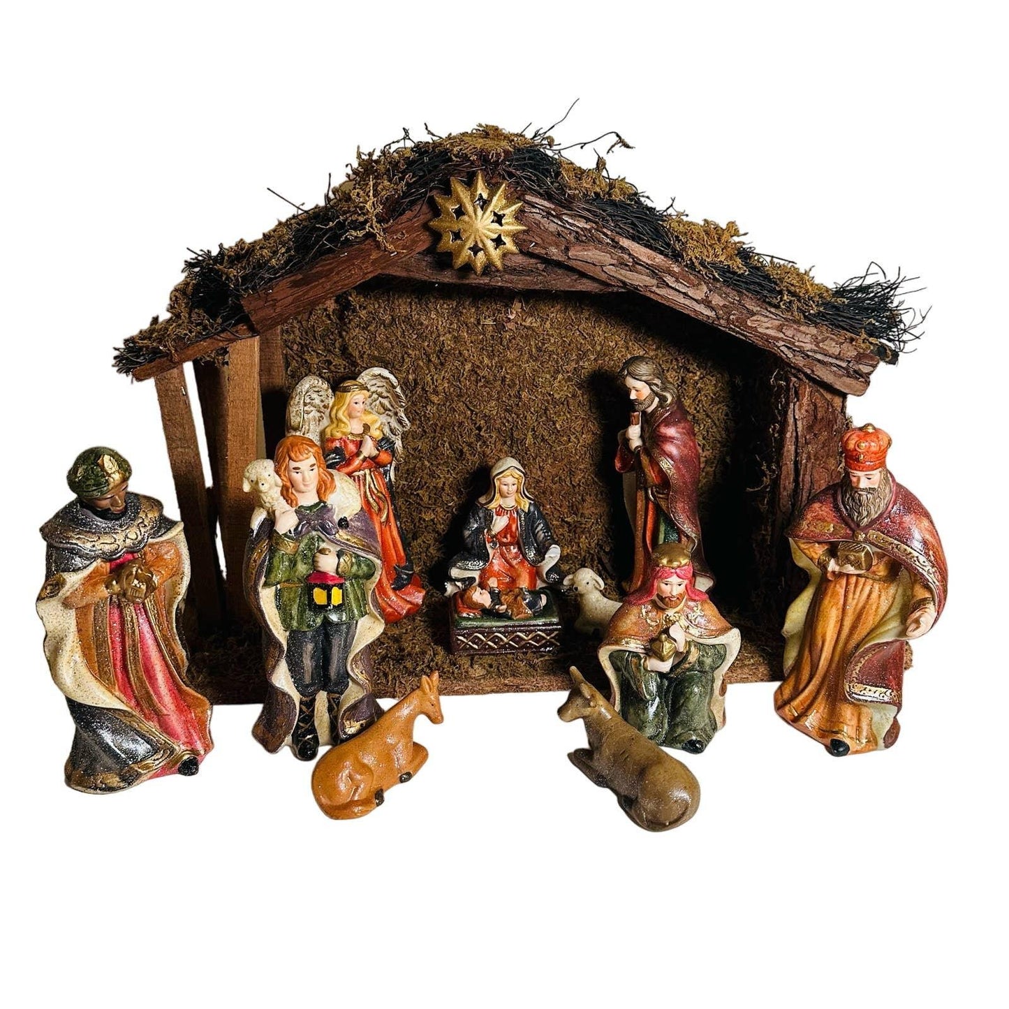 JC Penney Home Collection 12 Piece Nativity Set with Wood Creche Vintage