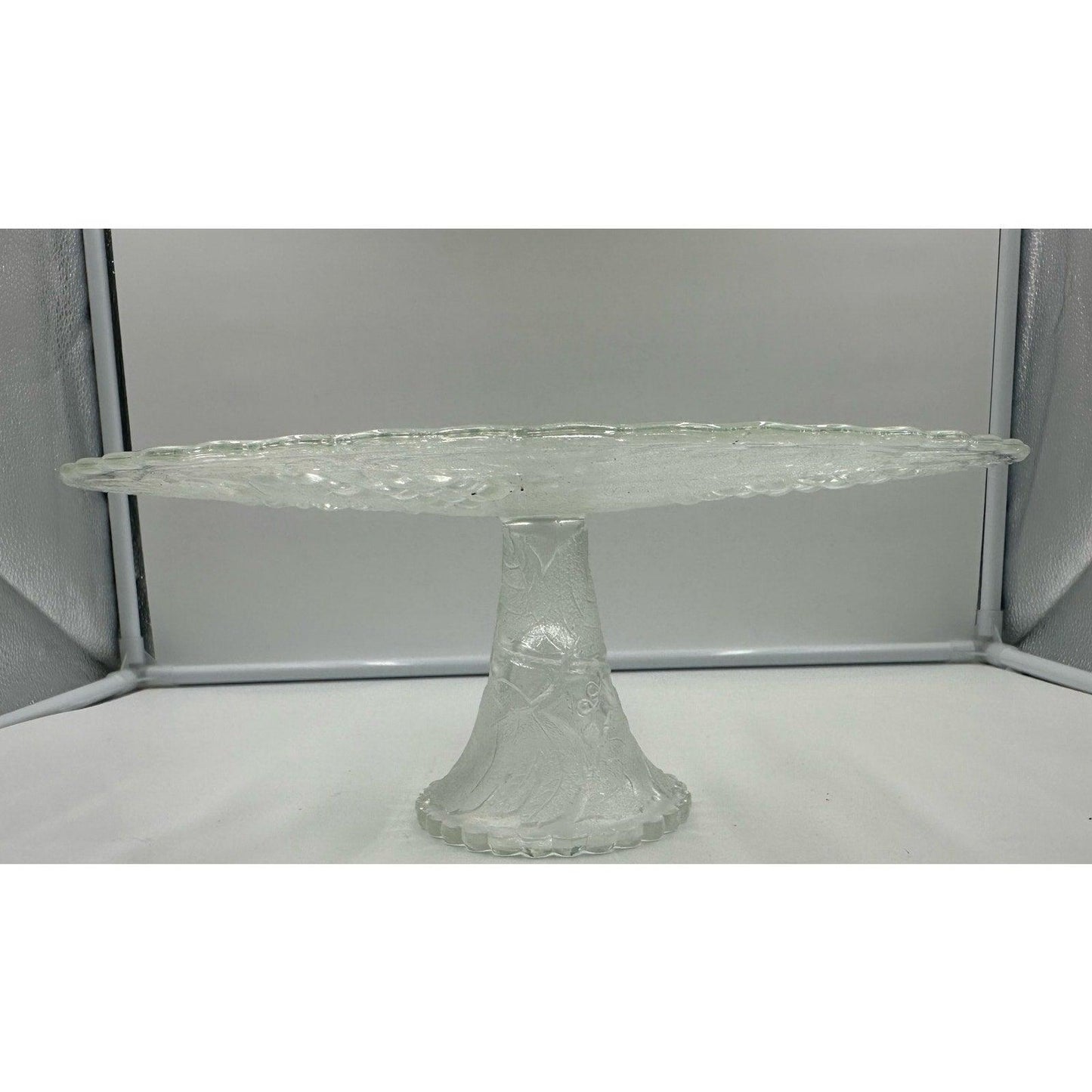 Vintage L.E. Smith Clear Glass Grape Pedestal Cake Plate/Stand Grapes & Leaves