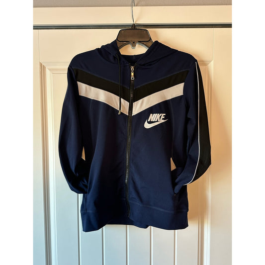 Women's Nike Blue Zip Up Jacket White Black Stripe Size L/XL