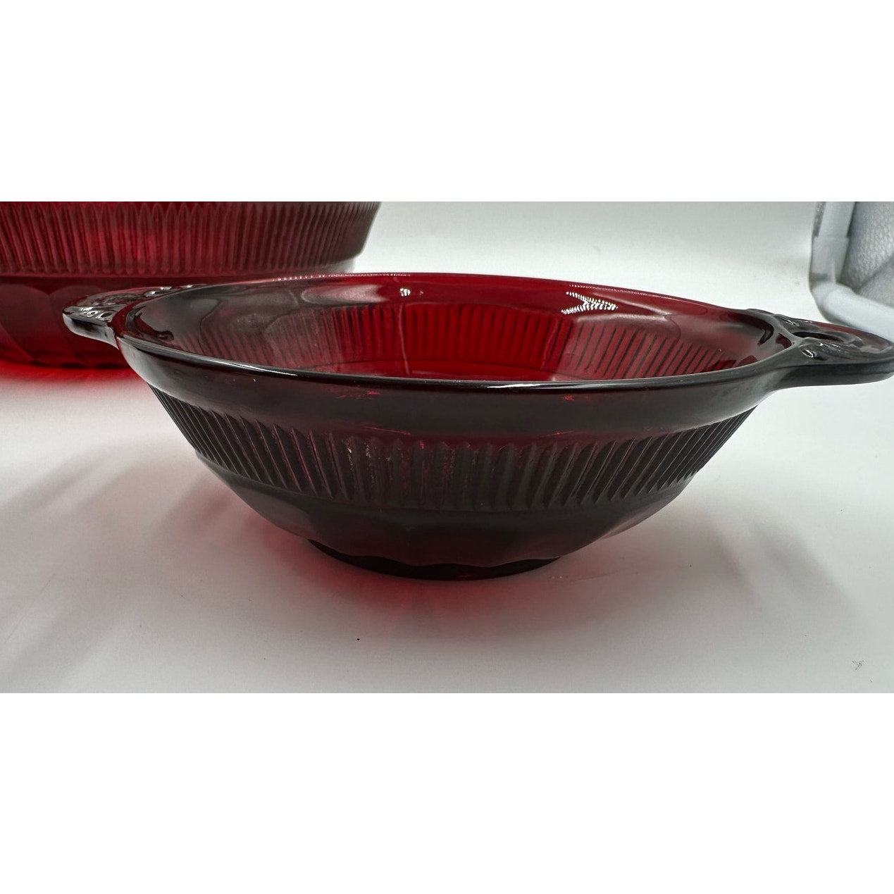 Depression Glass Anchor Hocking CORONATION ROYAL Red bowl with 3 serving dishes