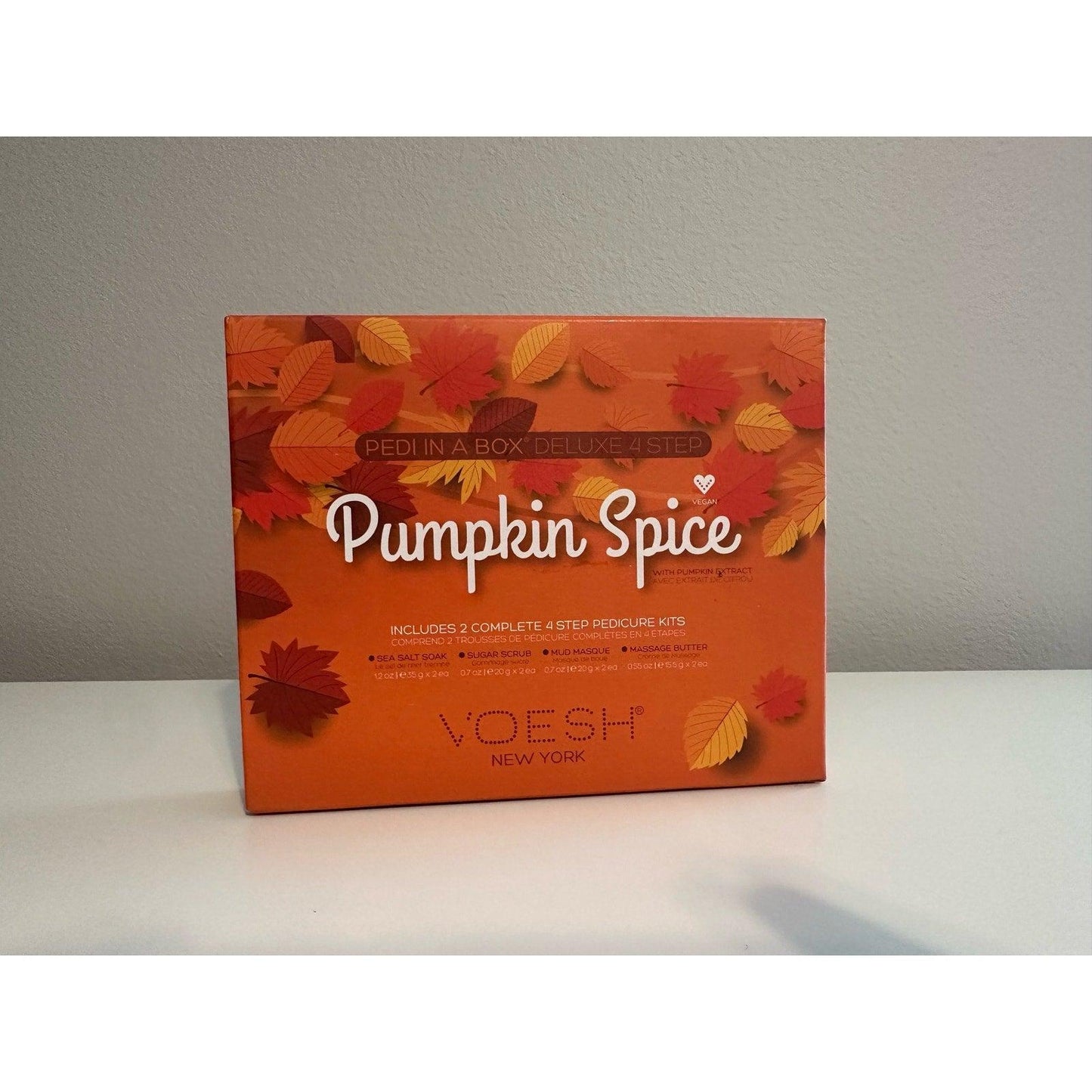 VOESH Pumpkin Spice PEDI IN A BOX DELUXE 4 Step Pedicure Kit 2 Complete Kits