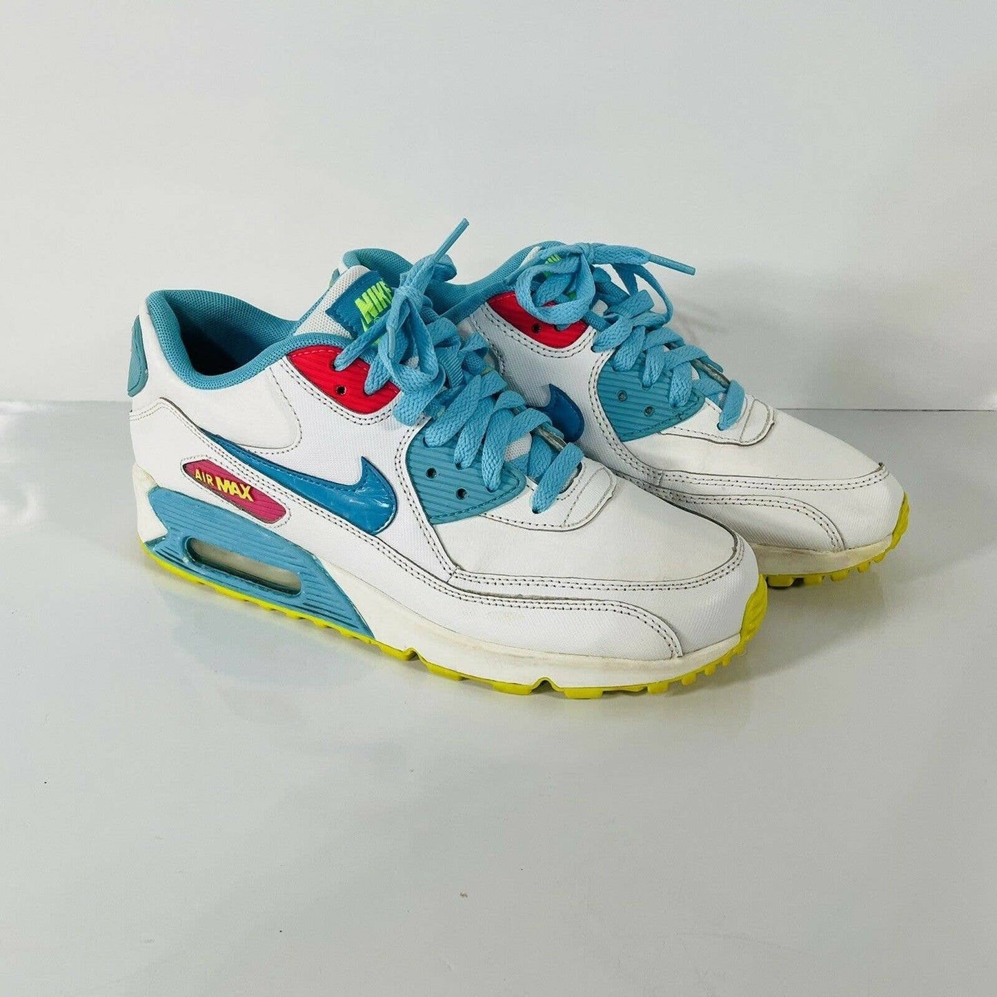 Youth Nike Air Max 90 Running Shoes White Pink Blue 345017-123 Size 7Y