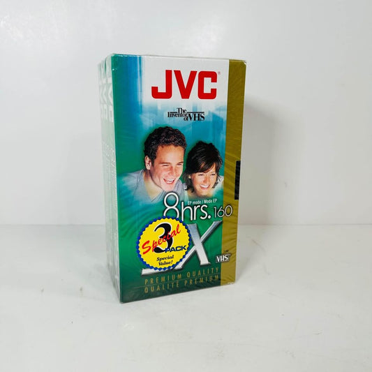 NEW SEALED JVC Blank VHS Tapes SX160 Premium Quality 8 Hour EP Mode Pack Of 3