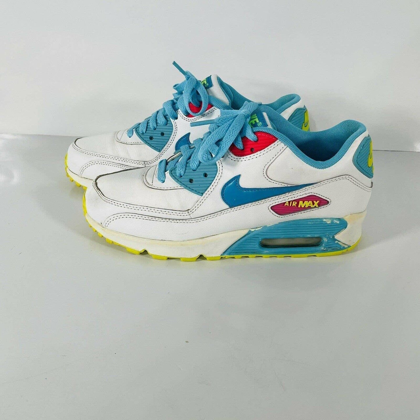 Youth Nike Air Max 90 Running Shoes White Pink Blue 345017-123 Size 7Y