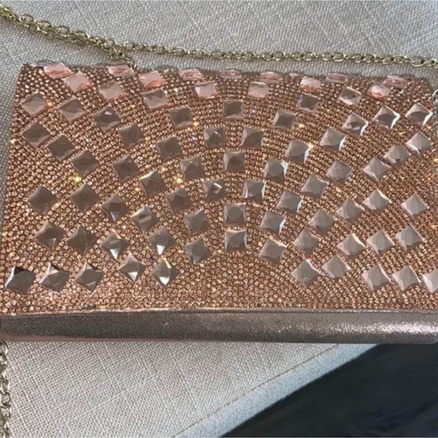 Charming Charlie RSVP Rose gold clutch with detachable gold crossbody