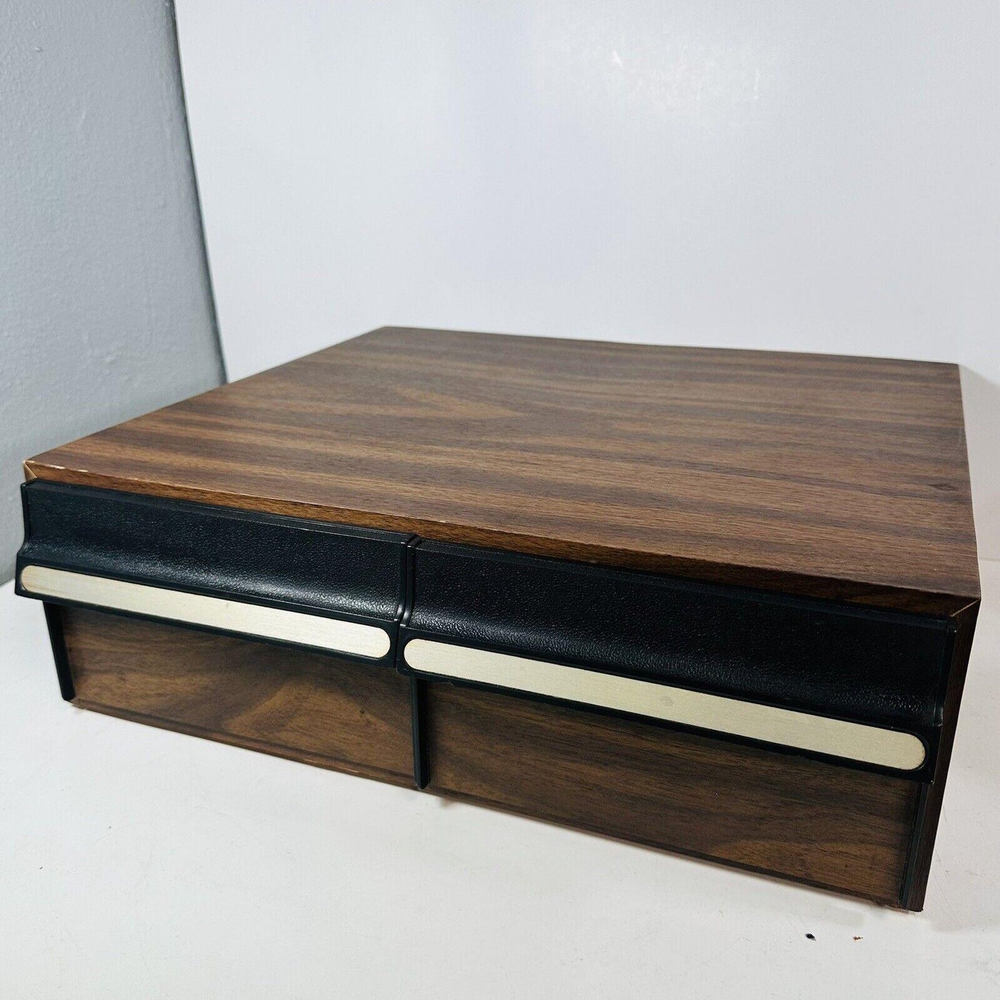 Vintage 80s VHS Storage Holder Wood Grain 2 Drawer Cabinet Storage Case 24 Tapes