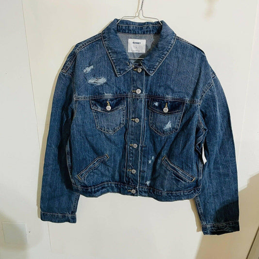 Old Navy Button Front Medium Wash Blue Denim Jean Jacket Womens Size Large