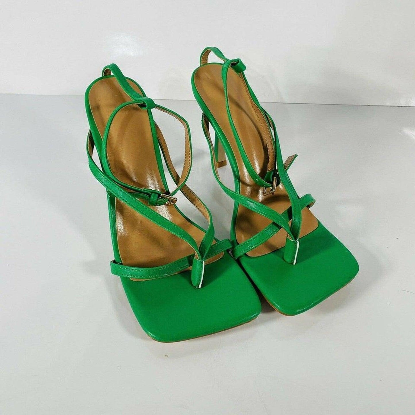 RISOY ANKLE STRAP LEATHER HIGH HEEL FLIP FLOP SANDALS SIZE 8