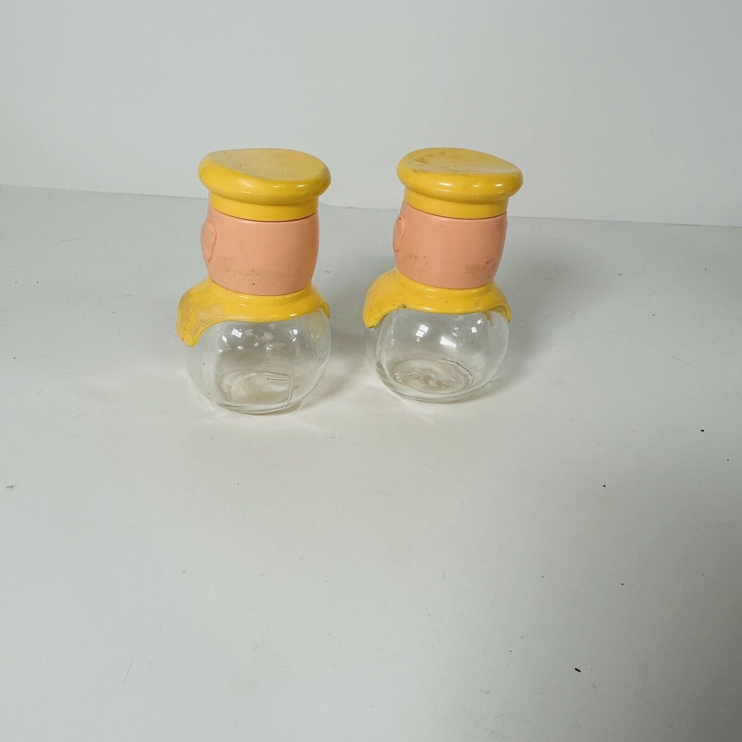 Vintage Solmaz Mercan 1960s Italian Chef Salt and Pepper Shakers Plastic & Glass