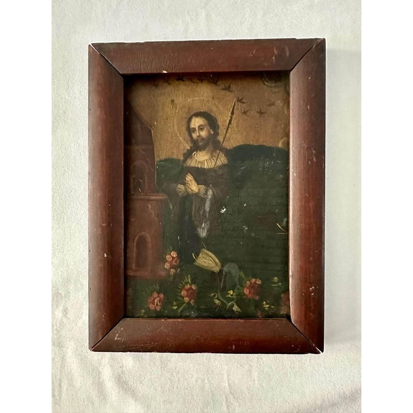 18th Century Oil On Tin Painting Of St. Isidore, Mexico