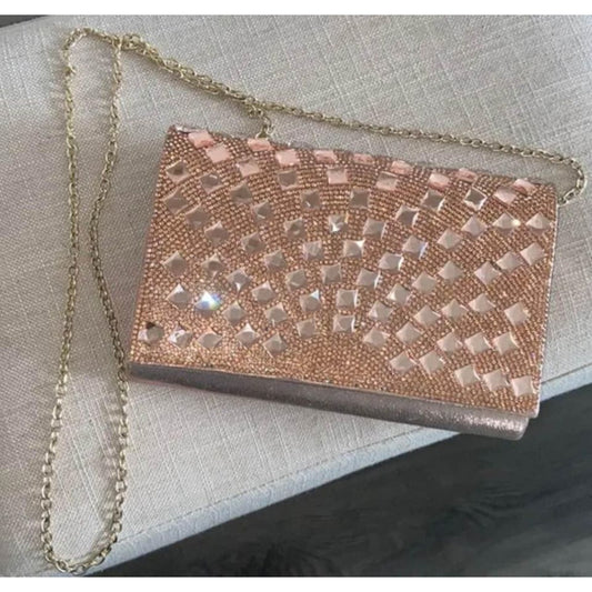 Charming Charlie RSVP Rose gold clutch with detachable gold crossbody