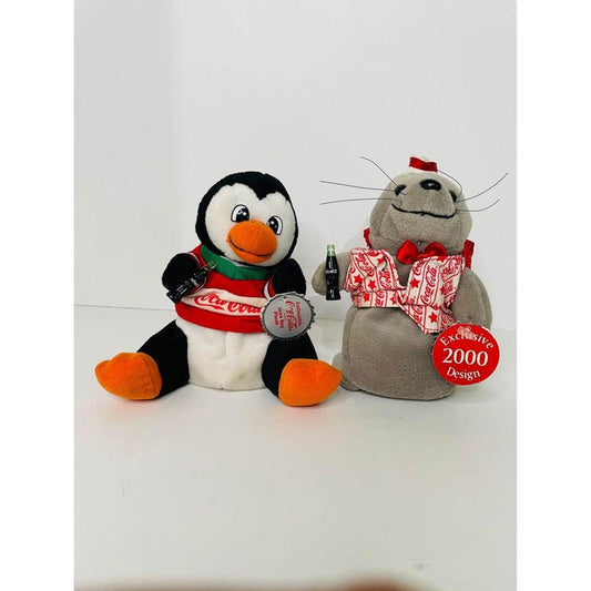 2000 Coca Cola Plush Seal and Penguin Millennium Bean Bag Plush 8"