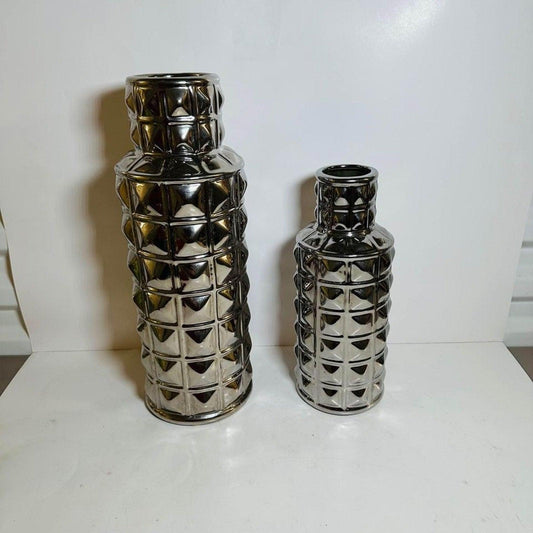 Silver And Chrome Studded Contemporary Ceramic Bottles