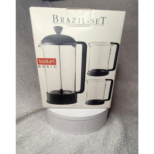 BODUM Brazil French Press Coffee Maker 3PC Set Black & Clear Glass K1558-01 NIB