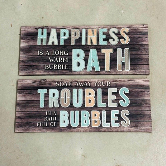 Trouble Bubbles And Happiness Bath. Bathroom Signs 20 Inches X 8 Inches