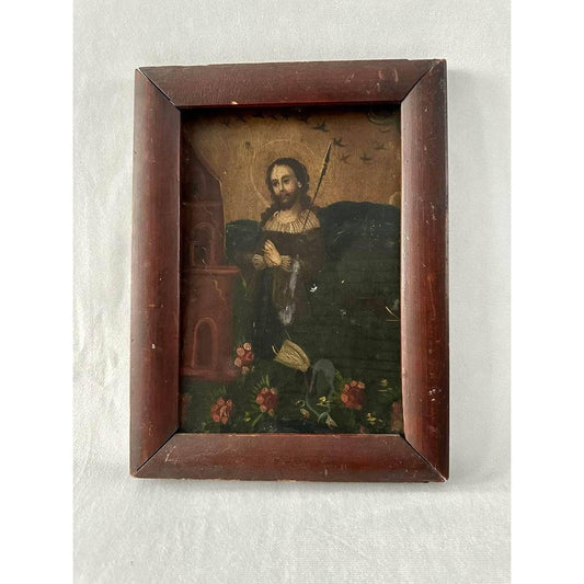 18th Century Oil On Tin Painting Of St. Isidore, Mexico