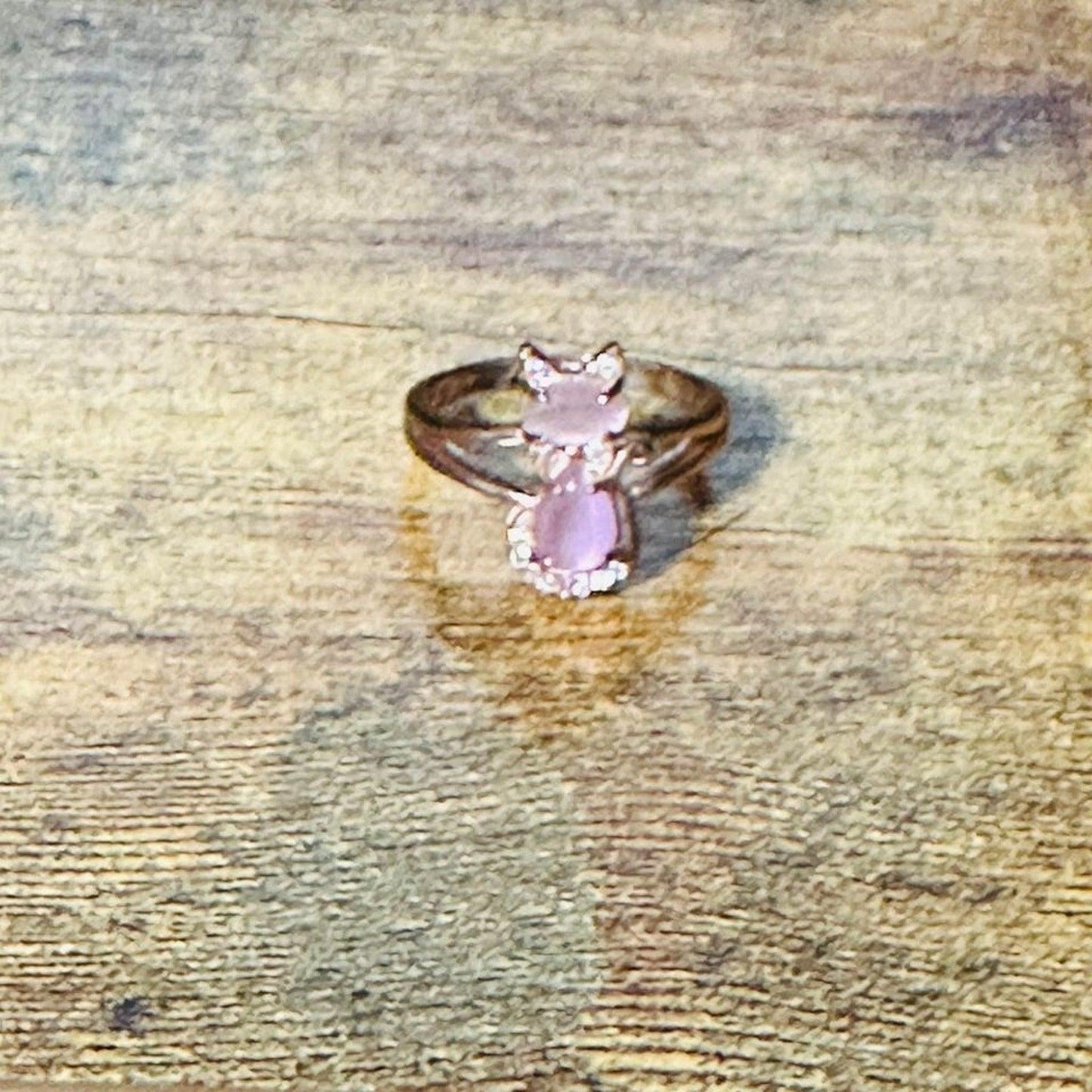 Sterling Silver 925 Faceted Rose Quartz & Pink Cubic Zirconia Ring Size 6.75