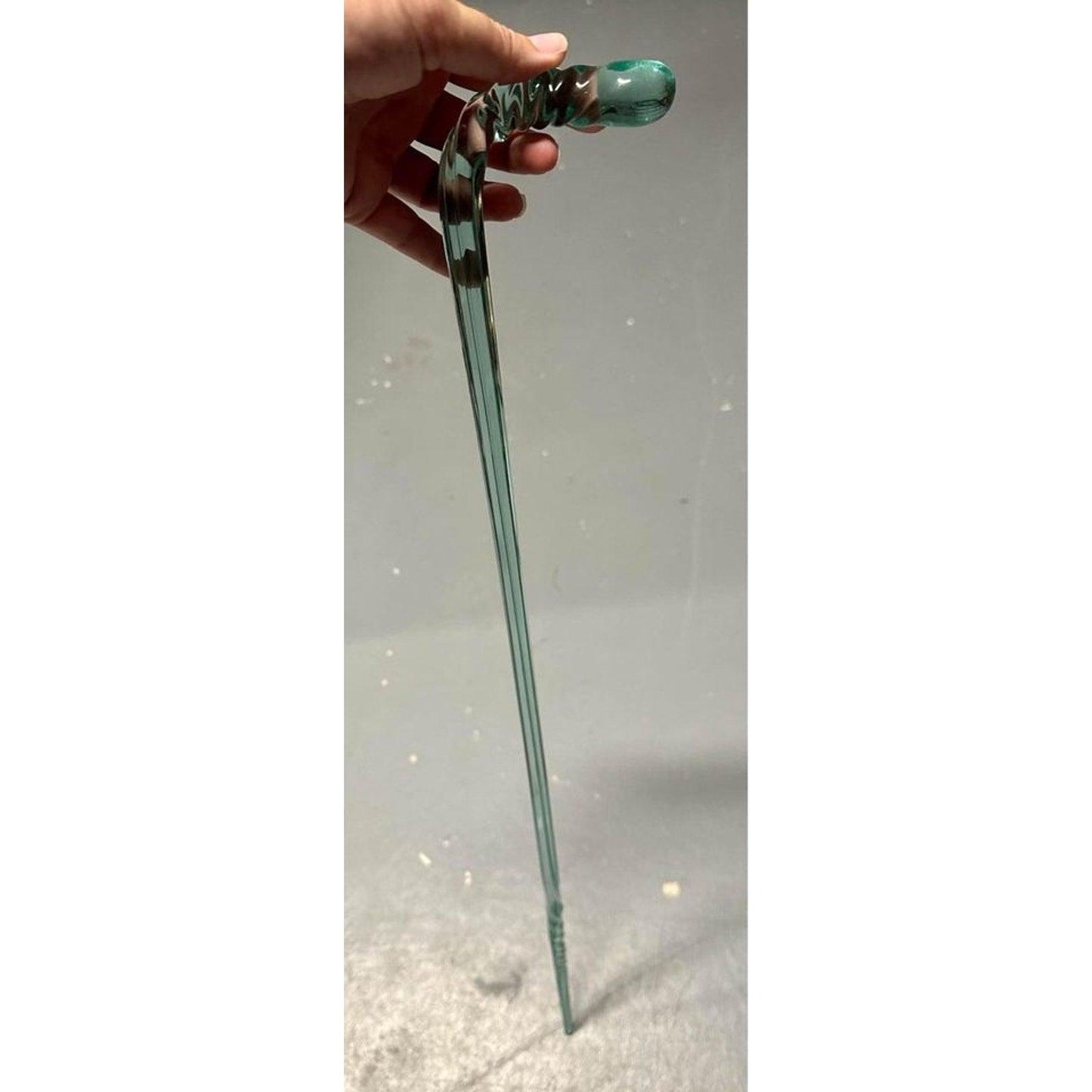 Antique Victorian Hand-Blown Glass Aqua Swirl 29" End of Day Parade Walking Cane