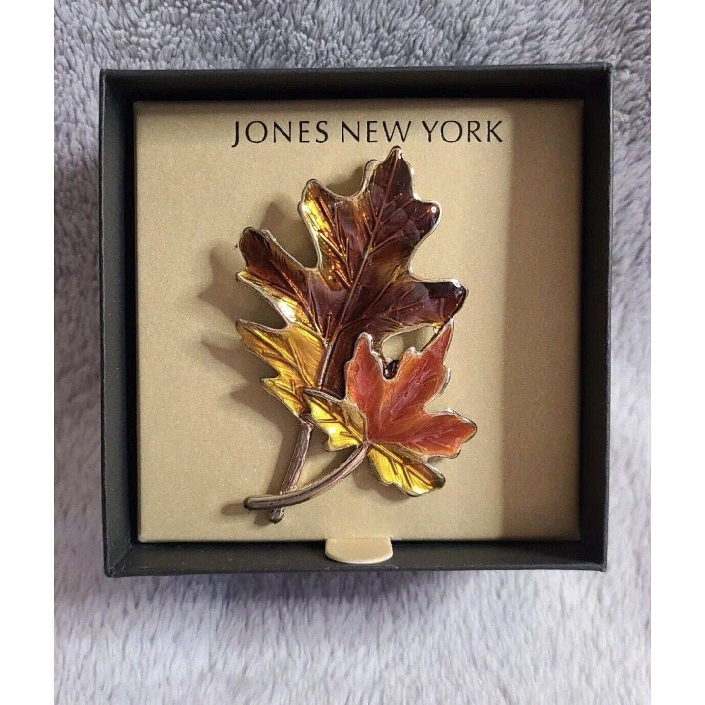 JONES NEW YORK Leaf Leaves Fall Enamel Brooch Pin, Orange/Brown, Boxed, Macy's