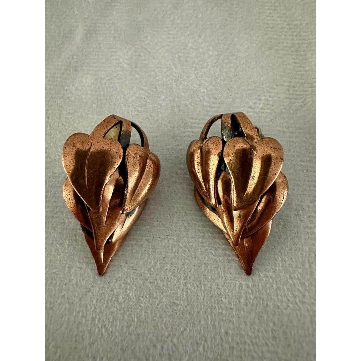 Vintage Jerry Fels "Renoir" Copper Stylized Leaf Earrings - Made in USA - 1940's