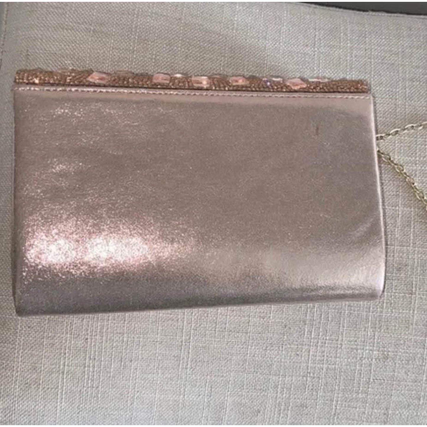 Charming Charlie RSVP Rose gold clutch with detachable gold crossbody