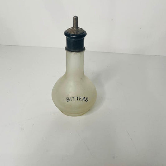 BITTERS Old Frosted Glass Bottle Black Detail Bar Pub Tavern Liquor Ad