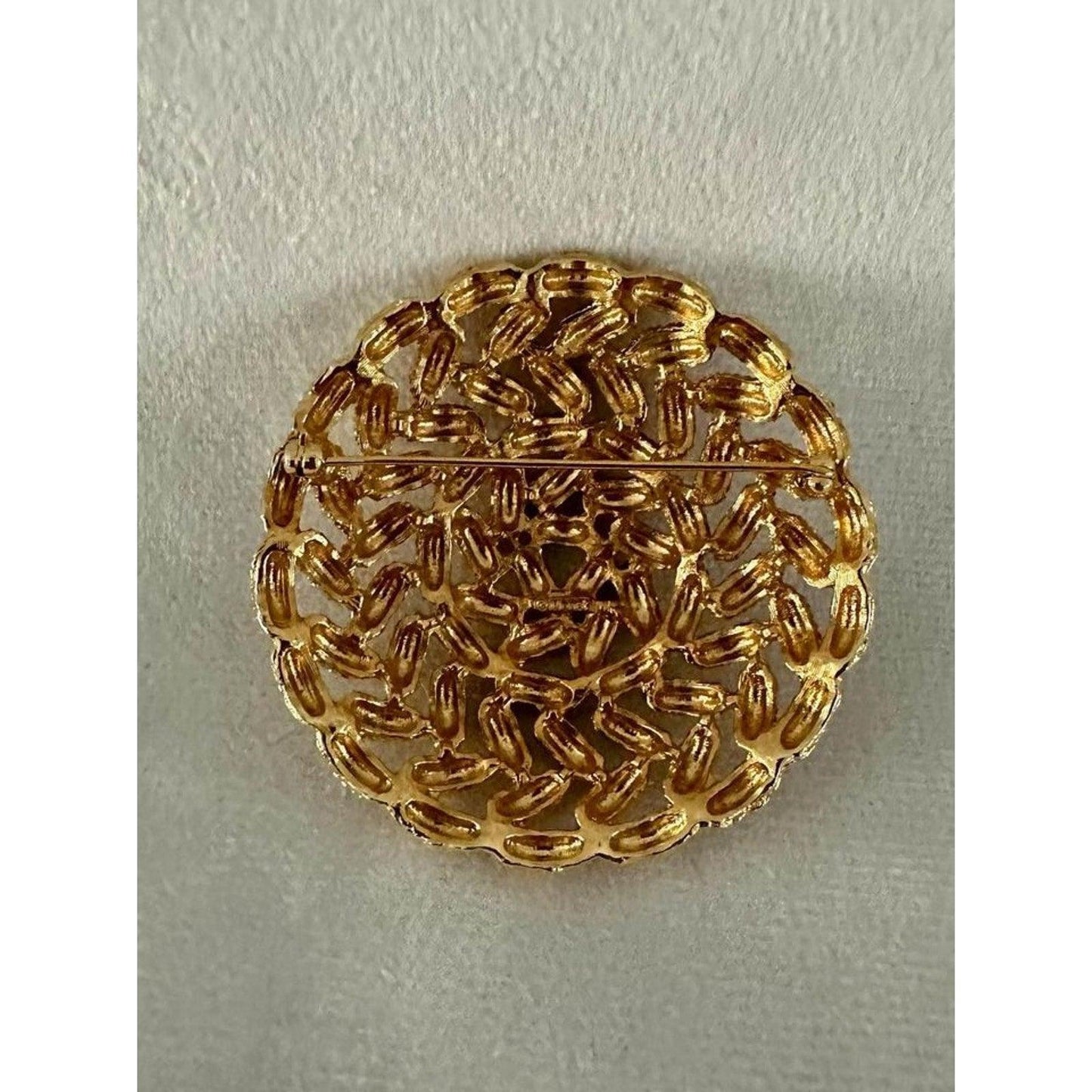 Large Vintage Monet Gold Tone Woven Circle Round Brooch