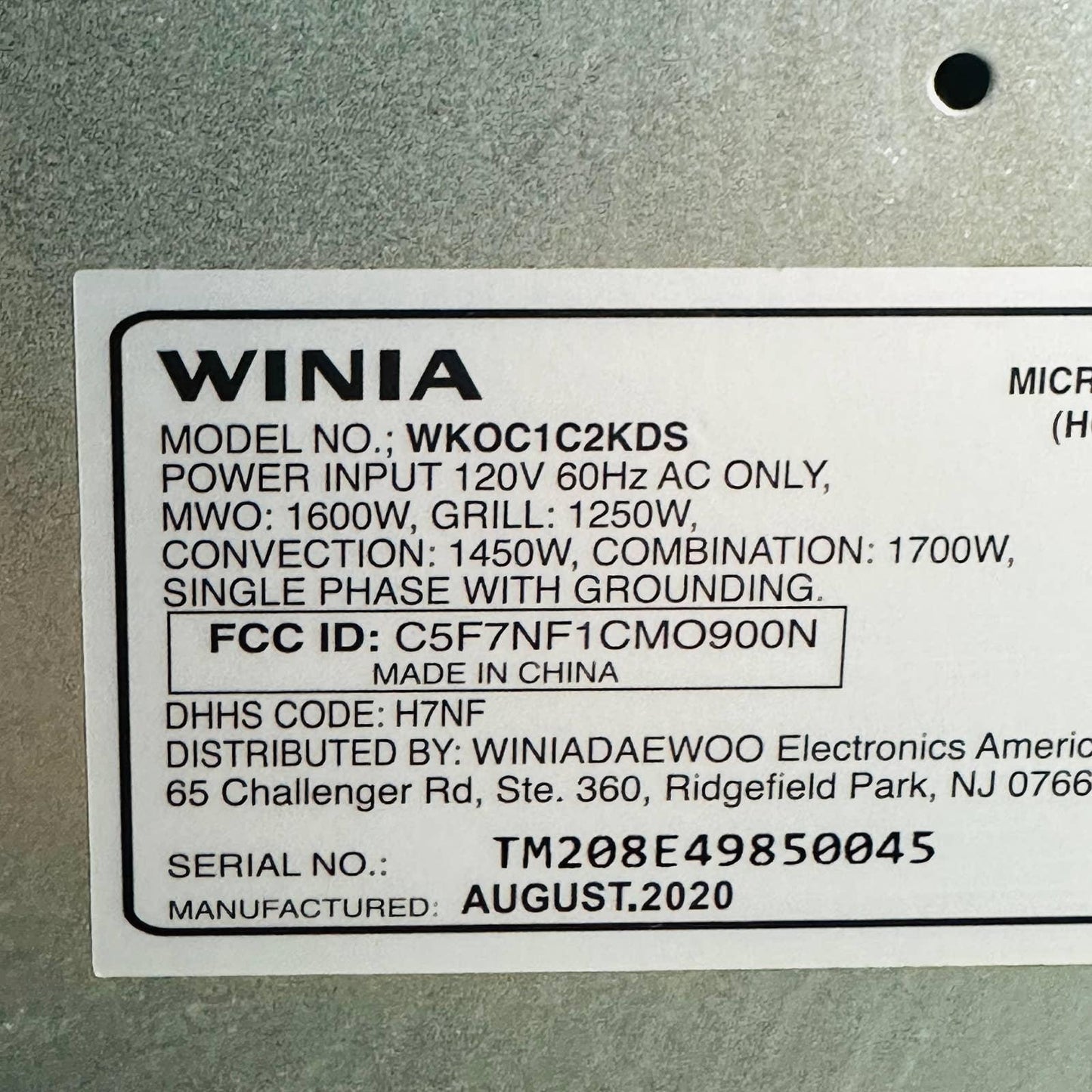 WINIA Multi Oven 1.2 cu.ft. Model WKOC1C2KDS