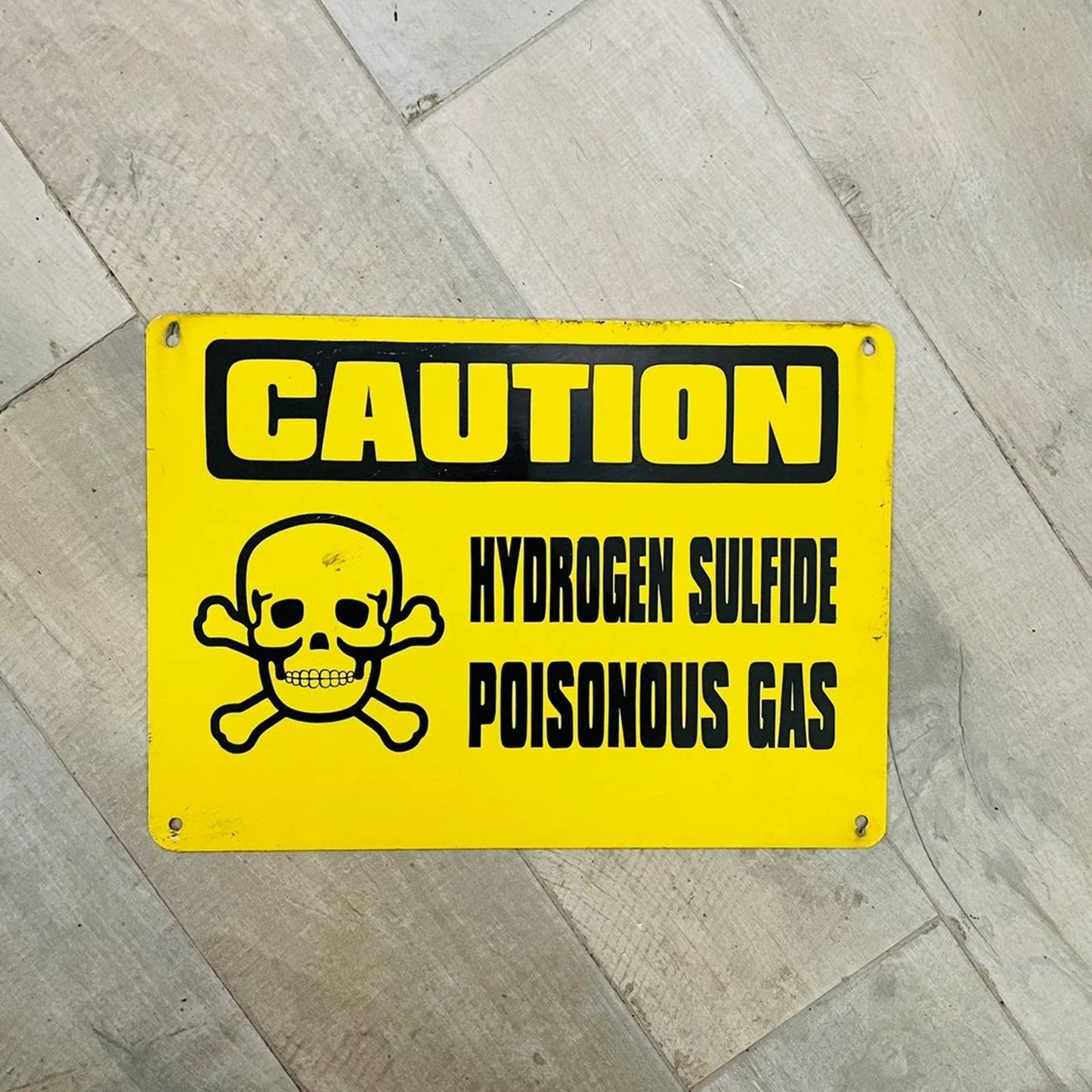 VTG METAL CAUTION HYDROGEN SULFIDE SIGN