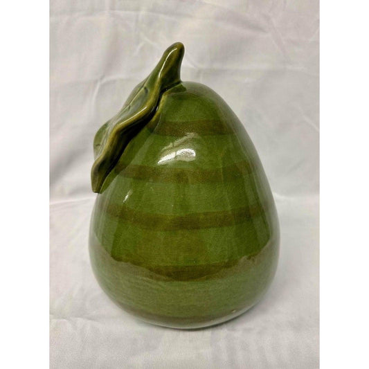 Large Decorative Pear Green Stripe Ceramic Fruit Leaf Farmhouse Country Mod 10"